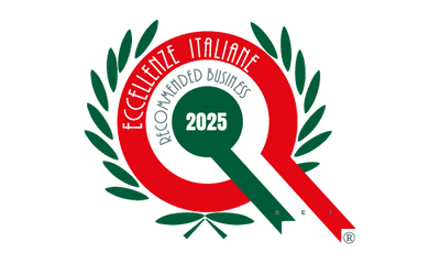 Marchio Eccellenze Italiane 2025 con coccarda tricolore e corona di alloro